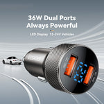 ESSAGER PD 36W Aluminum Alloy Fast Charging Car Charger Dual QC3.0 Digital Display Power Adapter