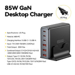 ESSAGER 85W GaN Desktoplader 3 Type-C + 3 USB-A Strømadapter til hurtigopladning af flere enheder