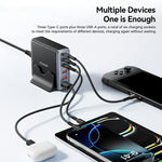 ESSAGER 85W GaN Desktoplader 3 Type-C + 3 USB-A Strømadapter til hurtigopladning af flere enheder