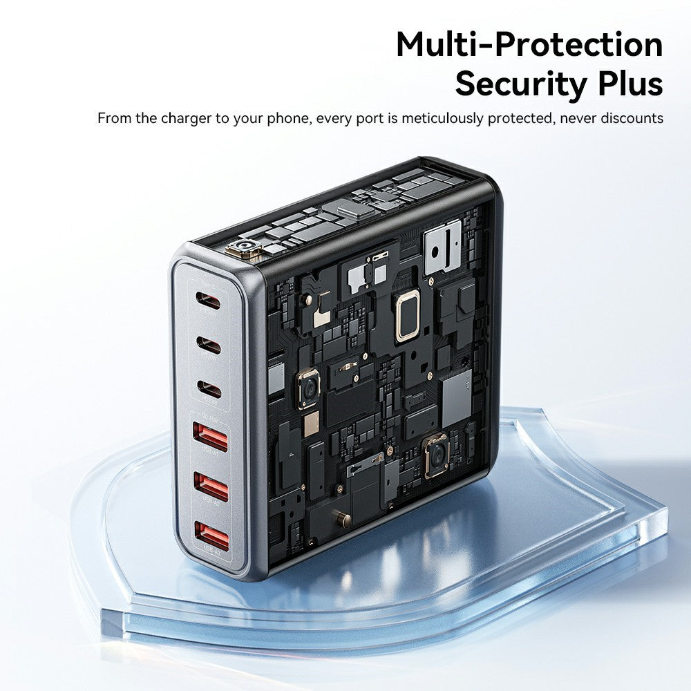 ESSAGER 85W GaN Desktoplader 3 Type-C + 3 USB-A Strømadapter til hurtigopladning af flere enheder