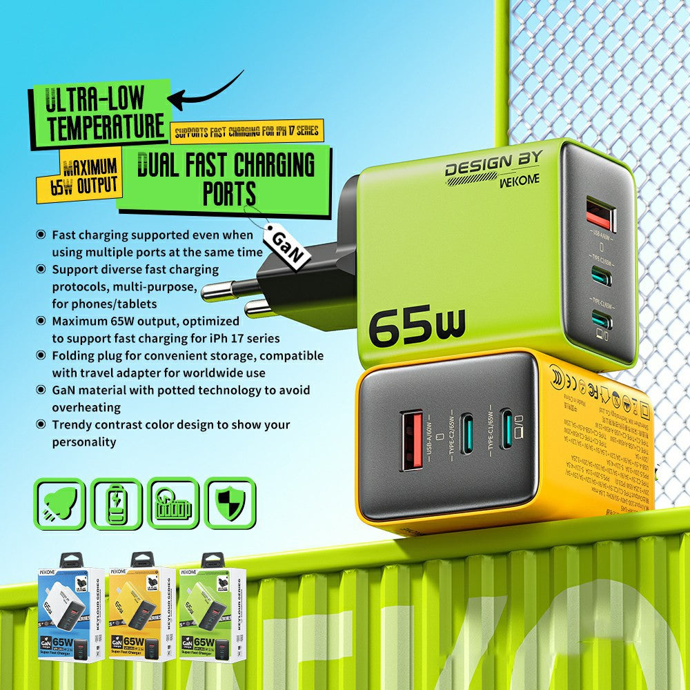 WEKOME WP-U45 65W GaN Charger Fast Charging Power Adapter with Multiple Ports