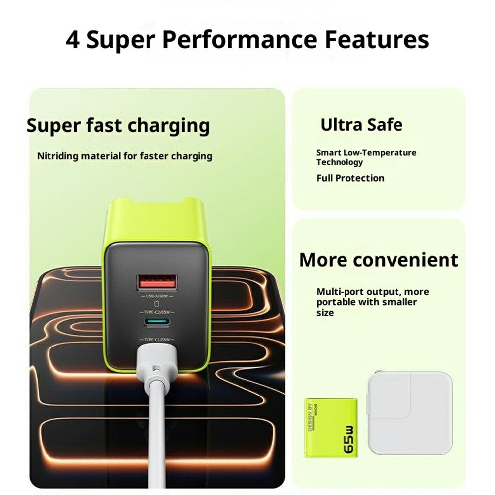 WEKOME WP-U45 65W GaN Charger Fast Charging Power Adapter with Multiple Ports