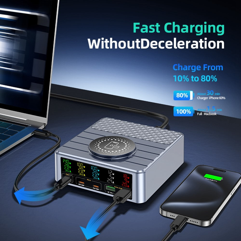 WLX-F2 260W QC4.0 GaN stationär snabbladdare 140W PD3.1 trådlös laddningsstation med digital display för bärbar dator och surfplatta