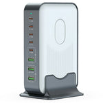 WLX-F8B 200W stationär laddningsstation med bas, 8-portars GaN USB-C PD 100W snabbladdaradapter för bärbara datorer/surfplattor/mobiler