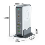 WLX-F8B 200W stationär laddningsstation med bas, 8-portars GaN USB-C PD 100W snabbladdaradapter för bärbara datorer/surfplattor/mobiler