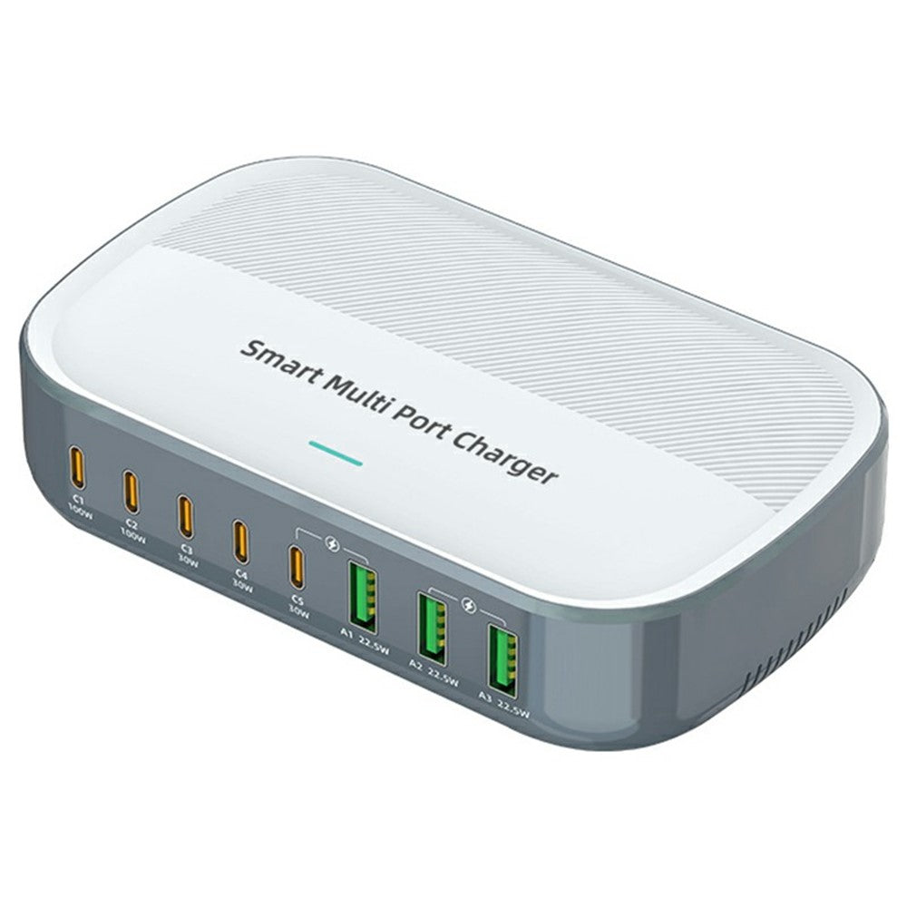 WLX-F8C 200W stationär laddningsstation 8-portars GaN USB-C PD 100W laddningsadapter för bärbara datorer/surfplattor/mobiler snabbladdningshub