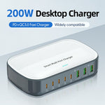 WLX-F8C 200W stationär laddningsstation 8-portars GaN USB-C PD 100W laddningsadapter för bärbara datorer/surfplattor/mobiler snabbladdningshub