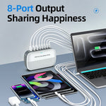 WLX-F8C 200W stationär laddningsstation 8-portars GaN USB-C PD 100W laddningsadapter för bärbara datorer/surfplattor/mobiler snabbladdningshub