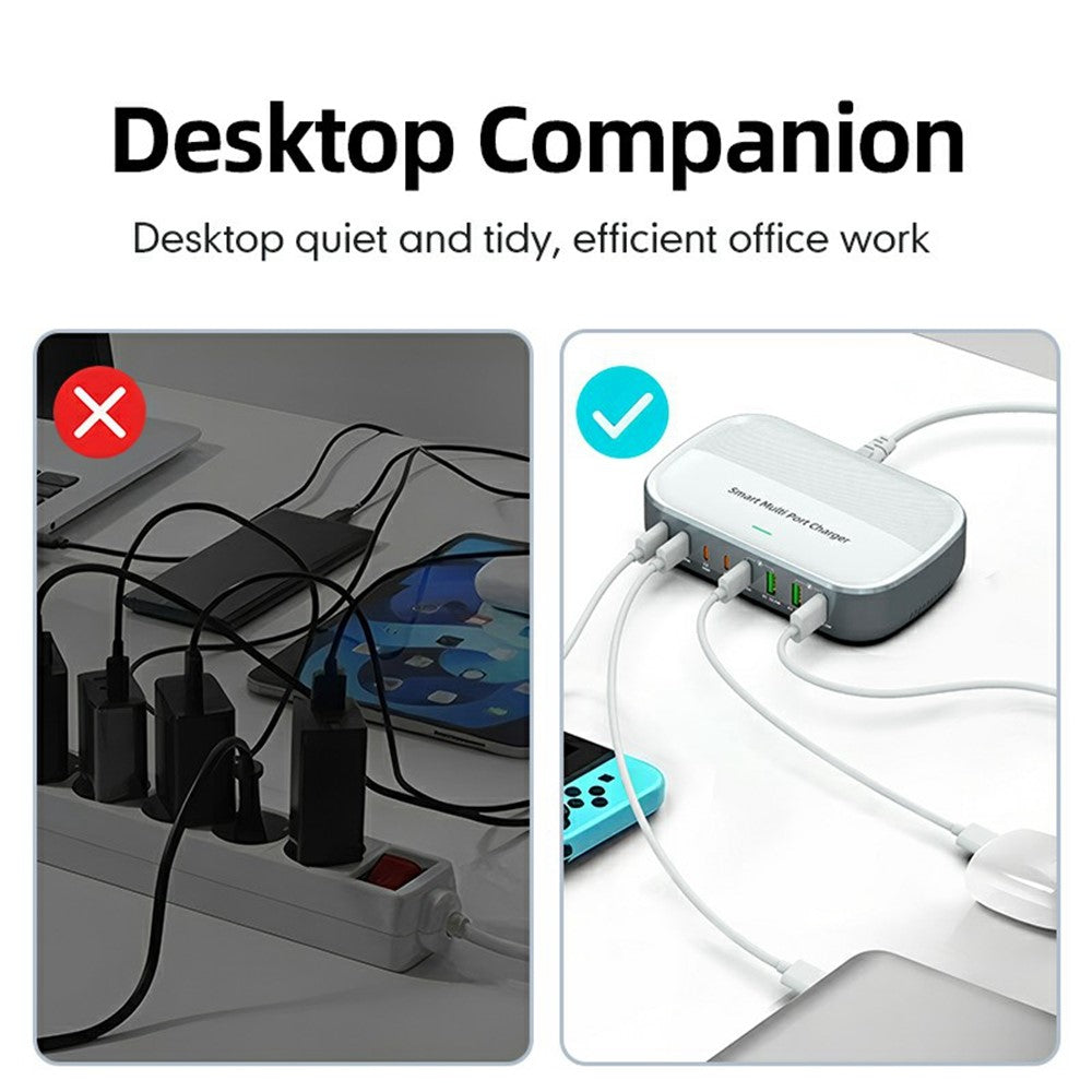 WLX-F8C 200W stationär laddningsstation 8-portars GaN USB-C PD 100W laddningsadapter för bärbara datorer/surfplattor/mobiler snabbladdningshub