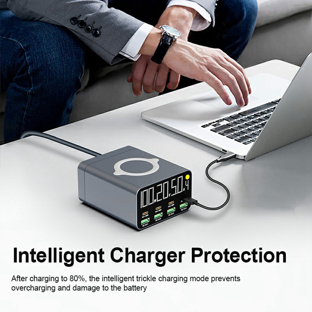 WLX-M1 120W Desktop Charger Adapter with Wireless Charging, 8 Port GaN USB C PD 100W Charging Station