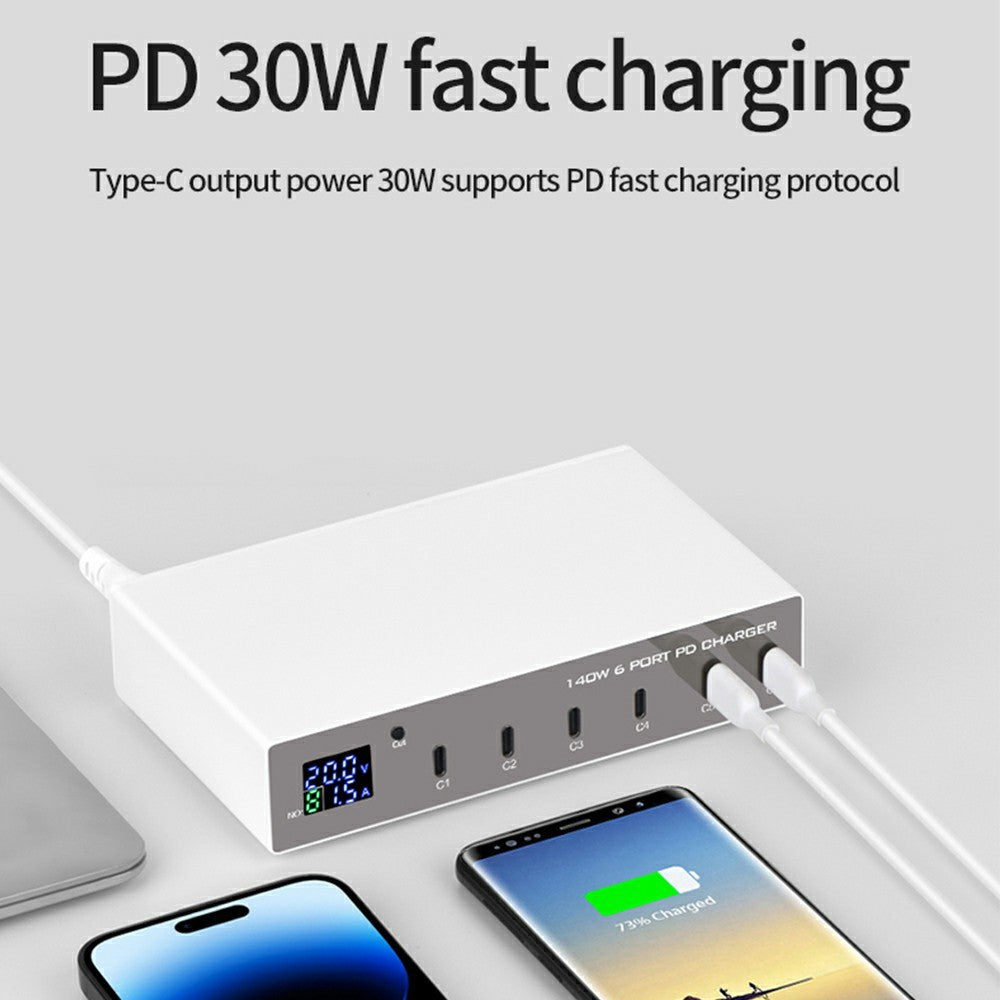 WLX-X6P 140W Desktop Charging Station 6 Ports GaN USB C PD 30W Fast Charger for Laptop / Smartphone / Tablet