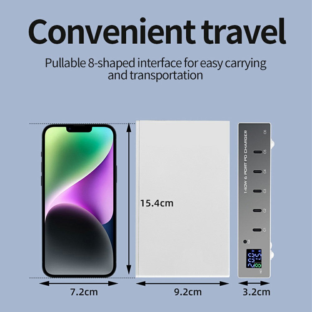 WLX-X6P 140W Desktop Charging Station 6 Ports GaN USB C PD 30W Fast Charger for Laptop / Smartphone / Tablet
