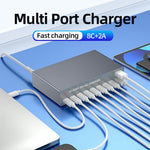 WLX-X6Y 140W Desktop Opladningsstation USB C + USB A 10 porte PD 100W GaN Hurtigopladningshub