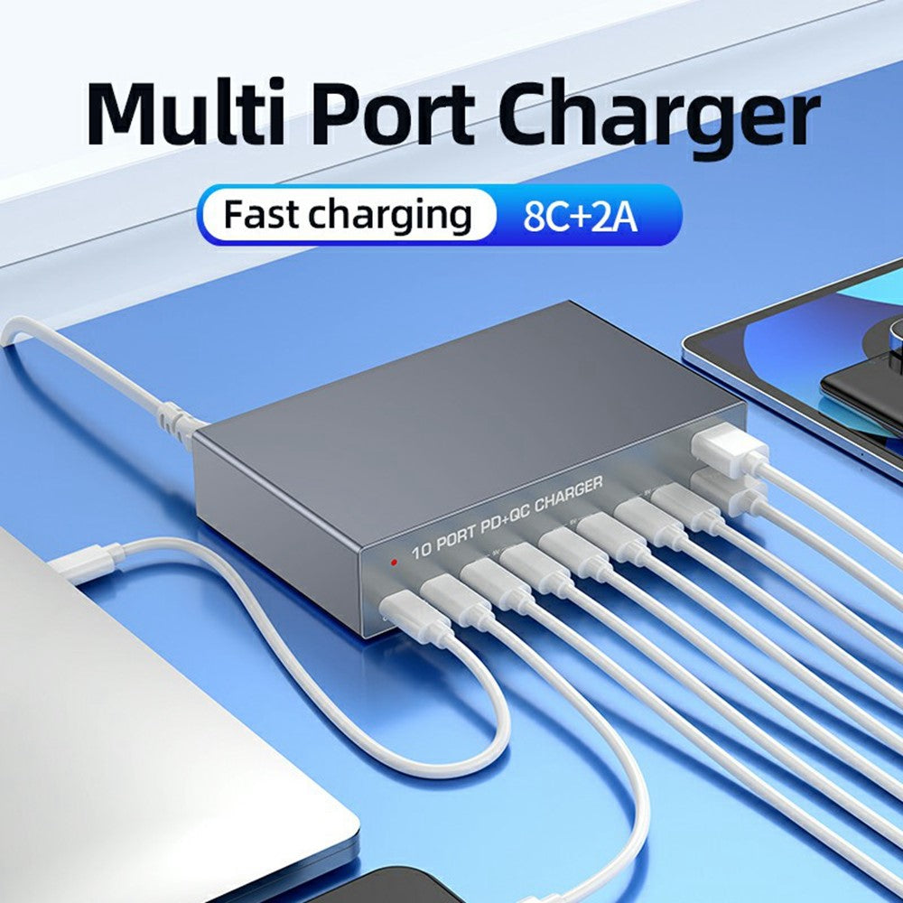 WLX-X6Y 140W Desktop Opladningsstation USB C + USB A 10 porte PD 100W GaN Hurtigopladningshub