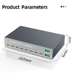 WLX-X6Y 140W Desktop Opladningsstation USB C + USB A 10 porte PD 100W GaN Hurtigopladningshub