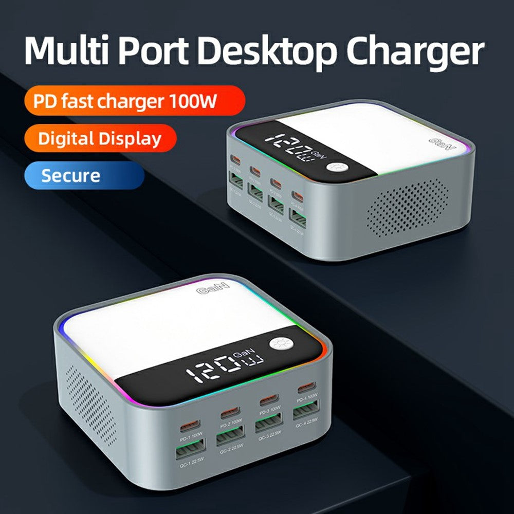 WLX-M8 120W Skrivebordsladestation 8 Porte GaN USB C PD 100W Hurtig Oplader Adapter