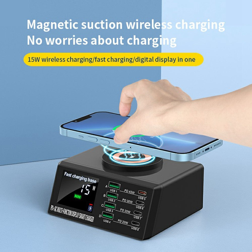 WLX-X9M 9-i-1 110W opladningsstation til skrivebord 45W PD QC USB Type C smart strømadapter med trådløs oplader
