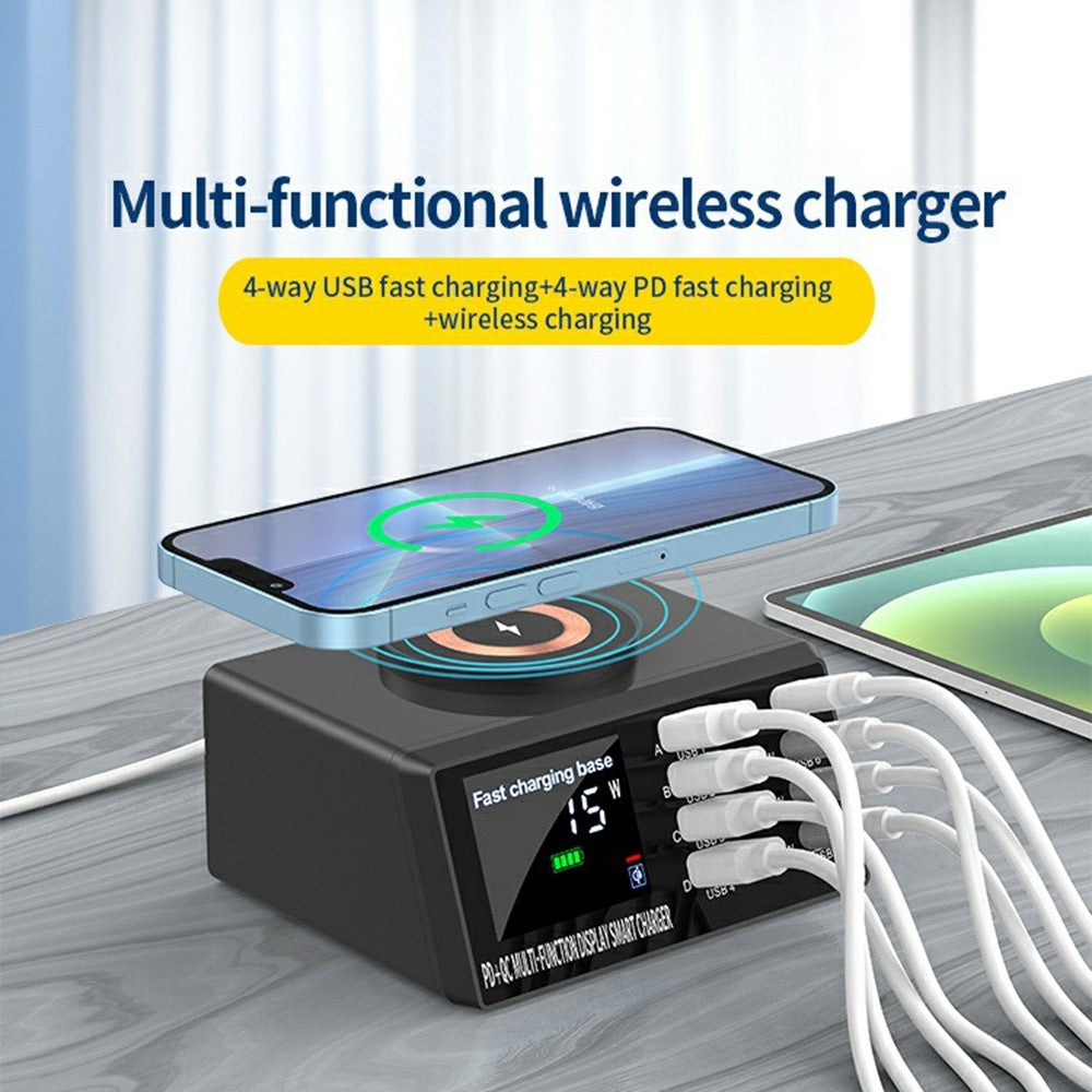 WLX-X9M 9-i-1 110W opladningsstation til skrivebord 45W PD QC USB Type C smart strømadapter med trådløs oplader
