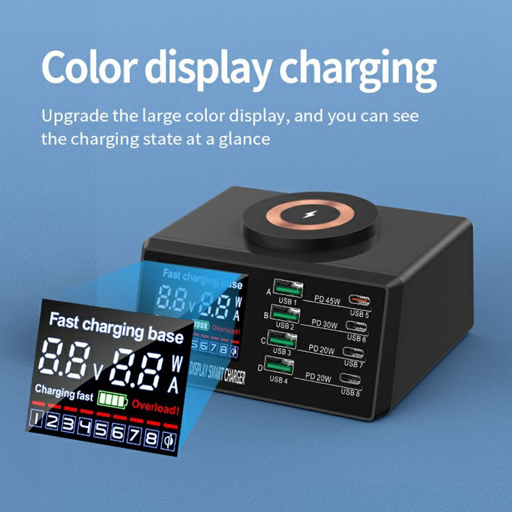 WLX-X9M 9-i-1 110W opladningsstation til skrivebord 45W PD QC USB Type C smart strømadapter med trådløs oplader