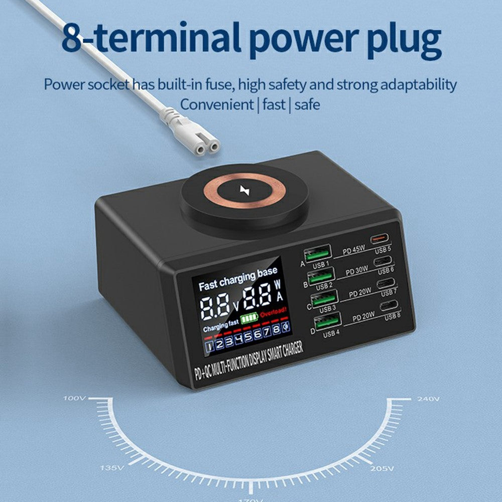 WLX-X9M 9-i-1 110W opladningsstation til skrivebord 45W PD QC USB Type C smart strømadapter med trådløs oplader