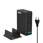 380W Digitalt Display GaN Skrivebordsladestation Type-C + USB-A 8 Porte Hurtiglader