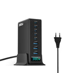 380W Digitalt Display GaN Skrivebordsladestation Type-C + USB-A 8 Porte Hurtiglader