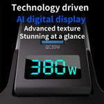 380W Digitalt Display GaN Skrivebordsladestation Type-C + USB-A 8 Porte Hurtiglader