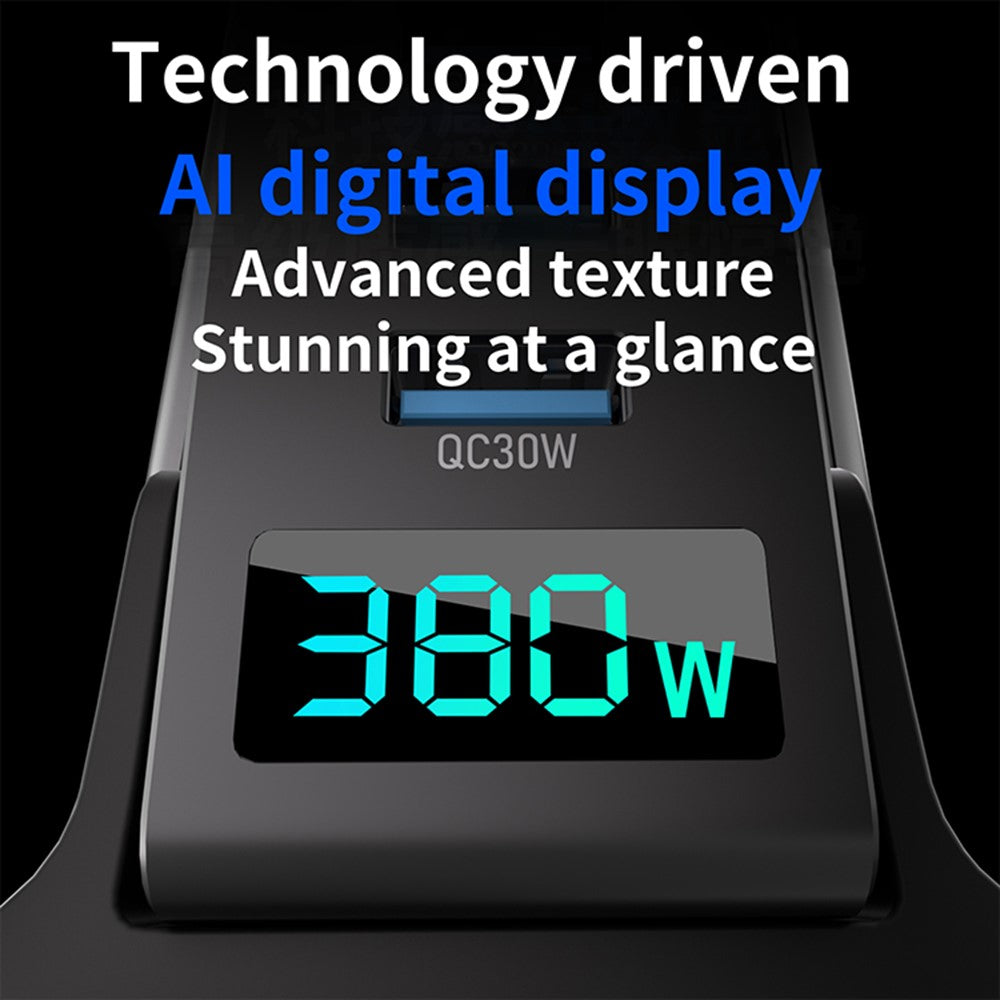 380W Digitalt Display GaN Skrivebordsladestation Type-C + USB-A 8 Porte Hurtiglader