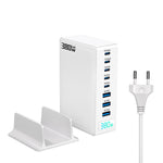 380W Digitalt Display GaN Skrivebordsladestation Type-C + USB-A 8 Porte Hurtiglader