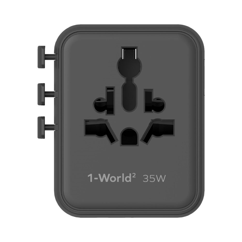 MOMAX UA27 1-World 2 Dubbel AC Mini GaN Global Adapter 35W Multiport Väggladdare Block Laddstation för Resor