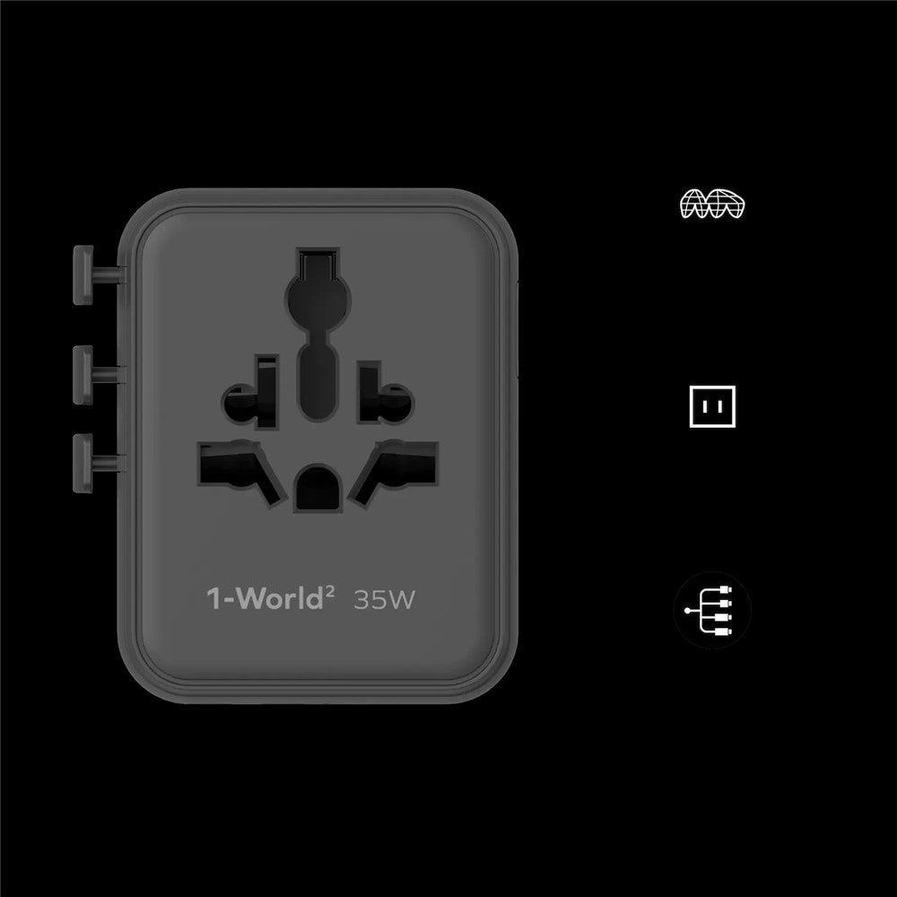 MOMAX UA27 1-World 2 Dubbel AC Mini GaN Global Adapter 35W Multiport Väggladdare Block Laddstation för Resor
