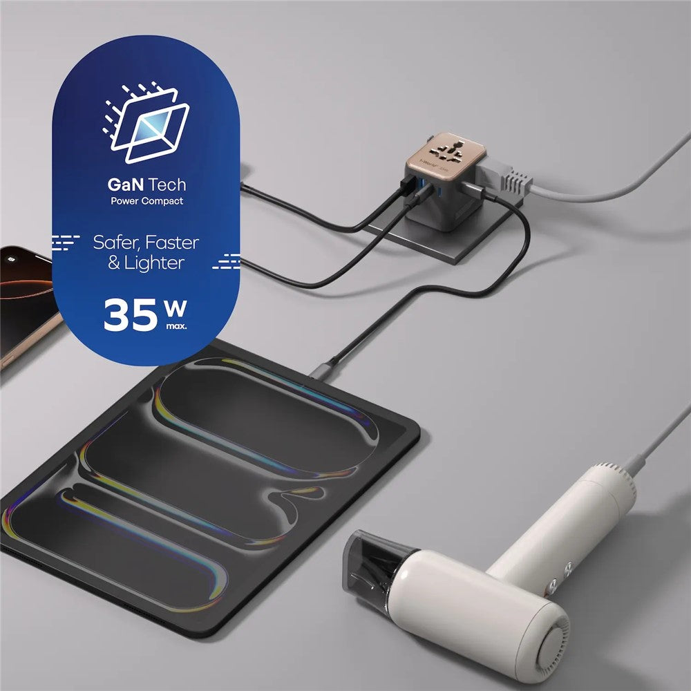 MOMAX UA27 1-World 2 Dubbel AC Mini GaN Global Adapter 35W Multiport Väggladdare Block Laddstation för Resor