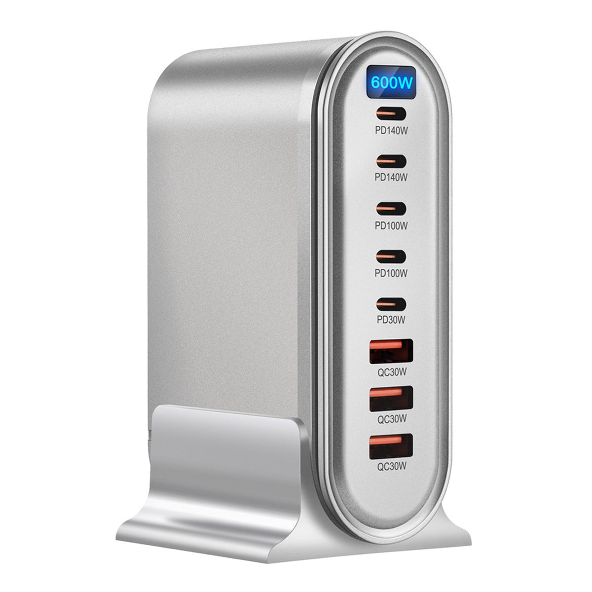 600W Desktop PD hurtigopladerstation Digitalt display Multi-Port GaN strømadapter med bordstativ