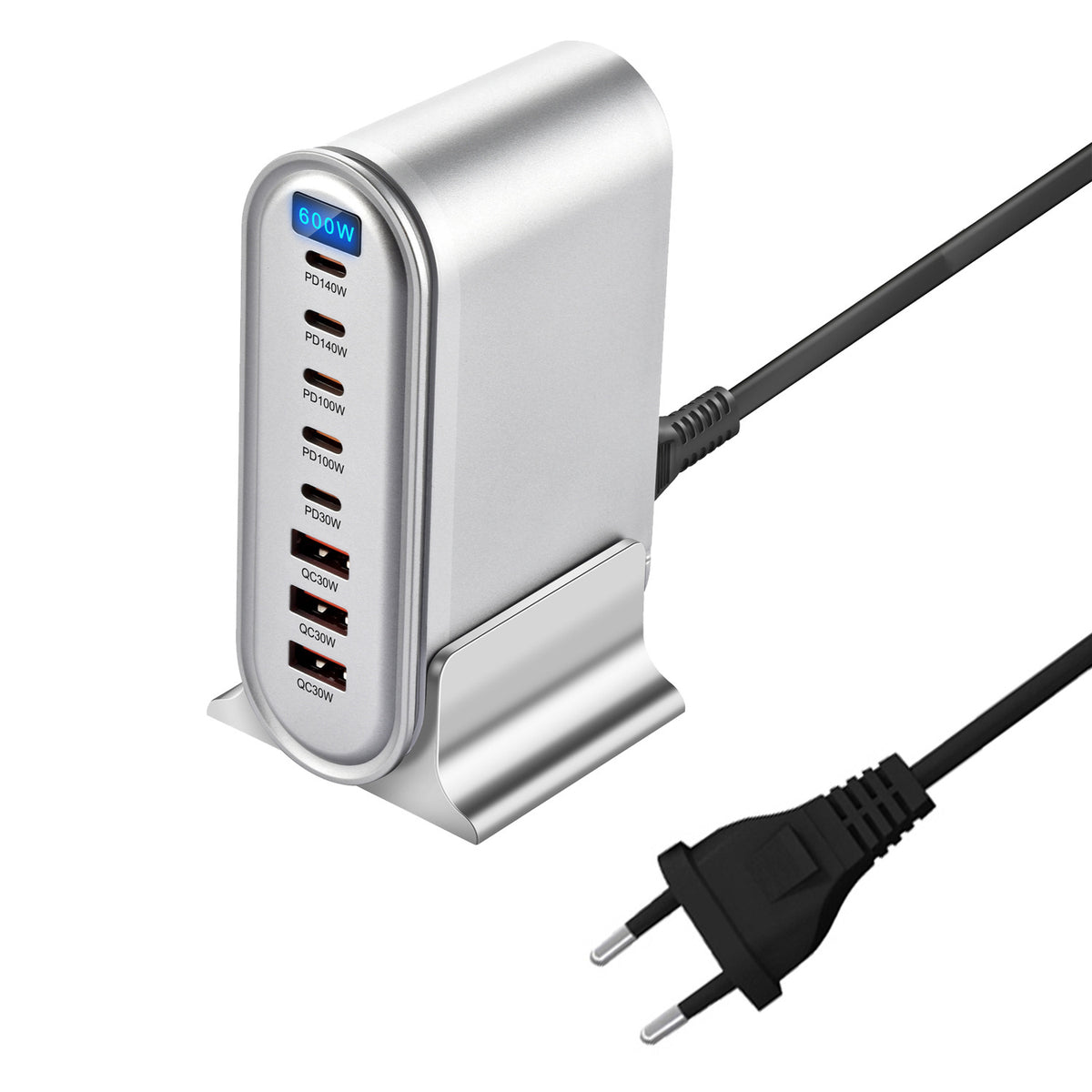 600W Desktop PD hurtigopladerstation Digitalt display Multi-Port GaN strømadapter med bordstativ
