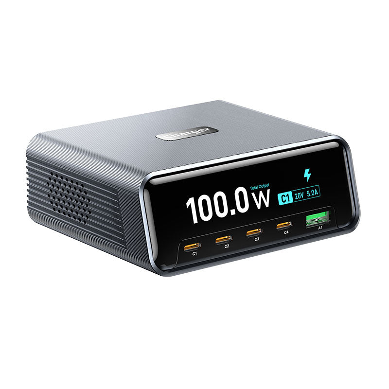 WLX-60D 5-Port GaN Charging Station 100W Max USB-A + 4 Type-C Desktop Charger with LCD Smart Display