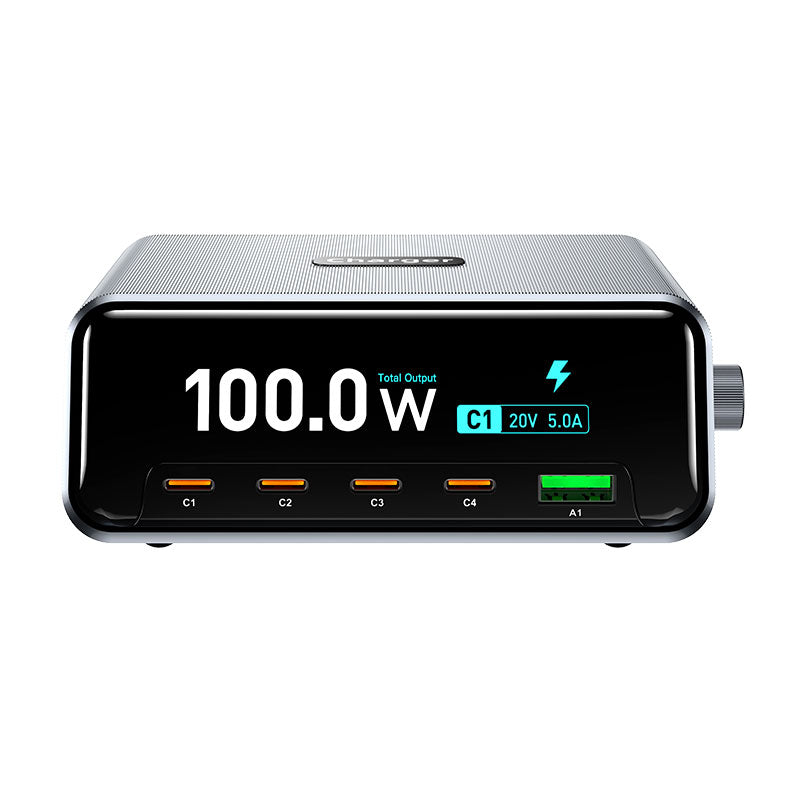 WLX-60D 5-Port GaN Charging Station 100W Max USB-A + 4 Type-C Desktop Charger with LCD Smart Display