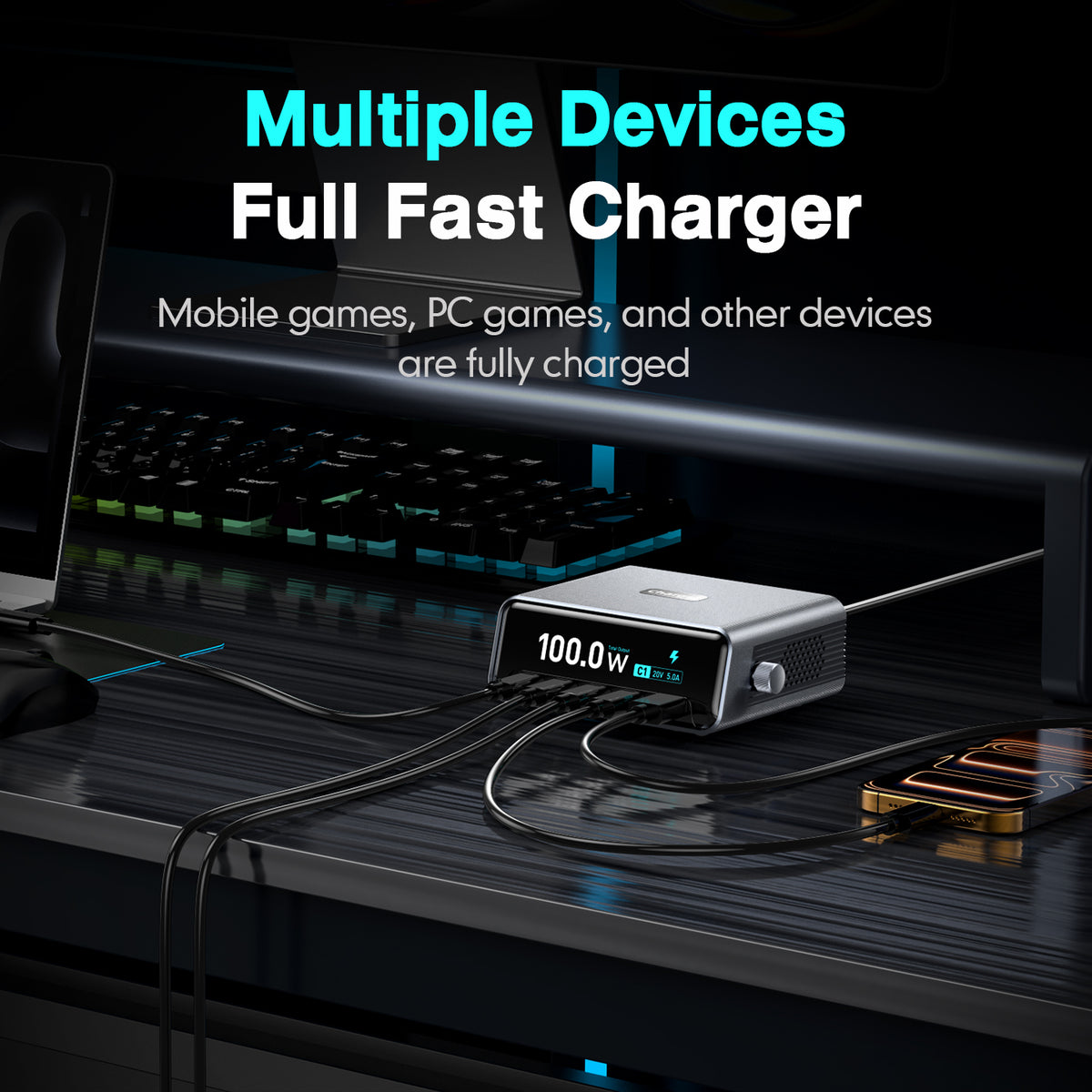 WLX-60D 5-Port GaN Charging Station 100W Max USB-A + 4 Type-C Desktop Charger with LCD Smart Display