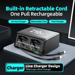 WLX-60E 210W GaN Desktop Oplader USB-A + 3 Type-C Strømforsyning med 70 cm Udtrækkeligt Kabel