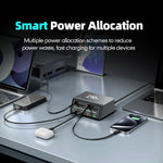 WLX-60E 210W GaN Desktop Oplader USB-A + 3 Type-C Strømforsyning med 70 cm Udtrækkeligt Kabel