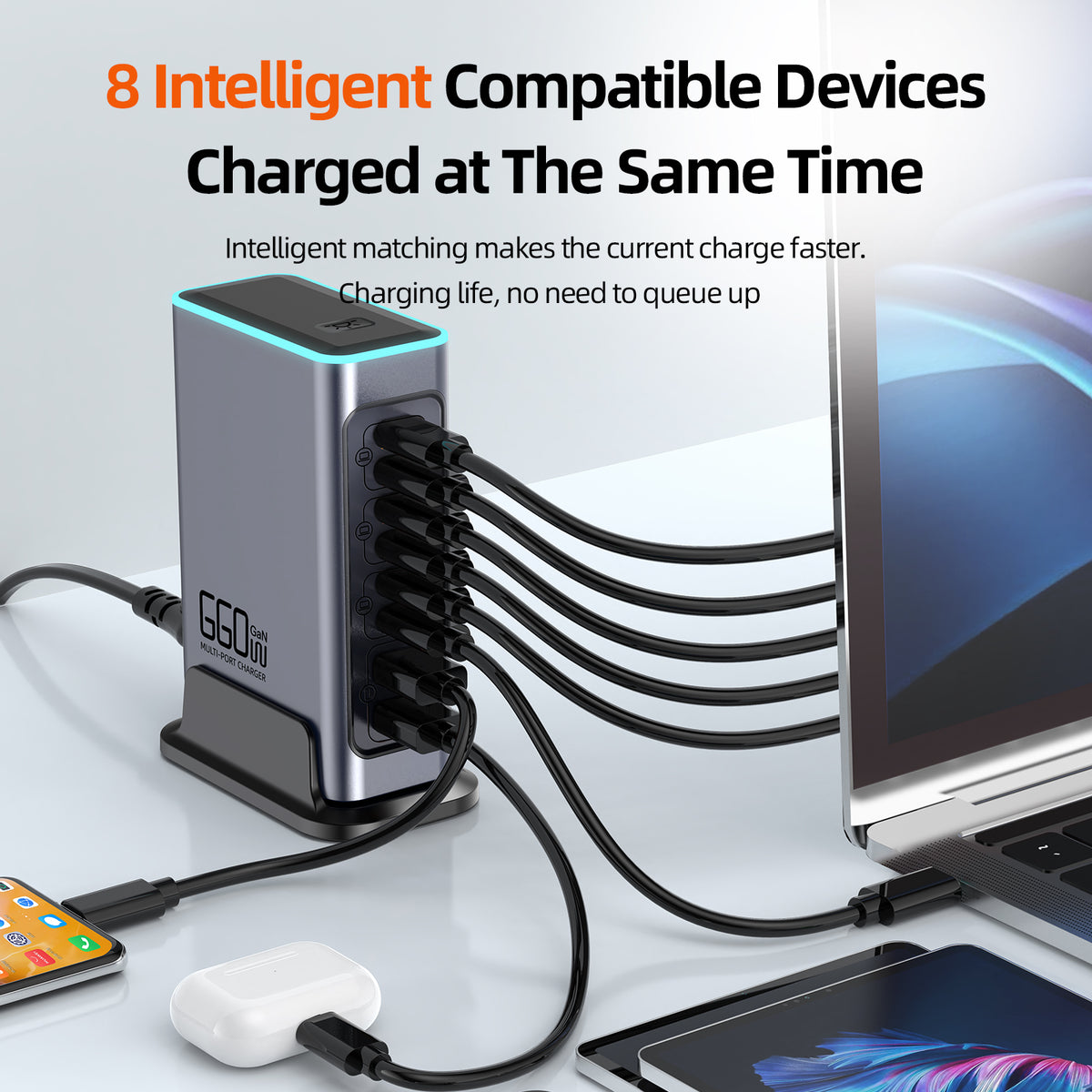 WLX-F8L USB-A + Type-C 8-Port Fast Charge Desktop Power Hub 660W GaN Charging Station