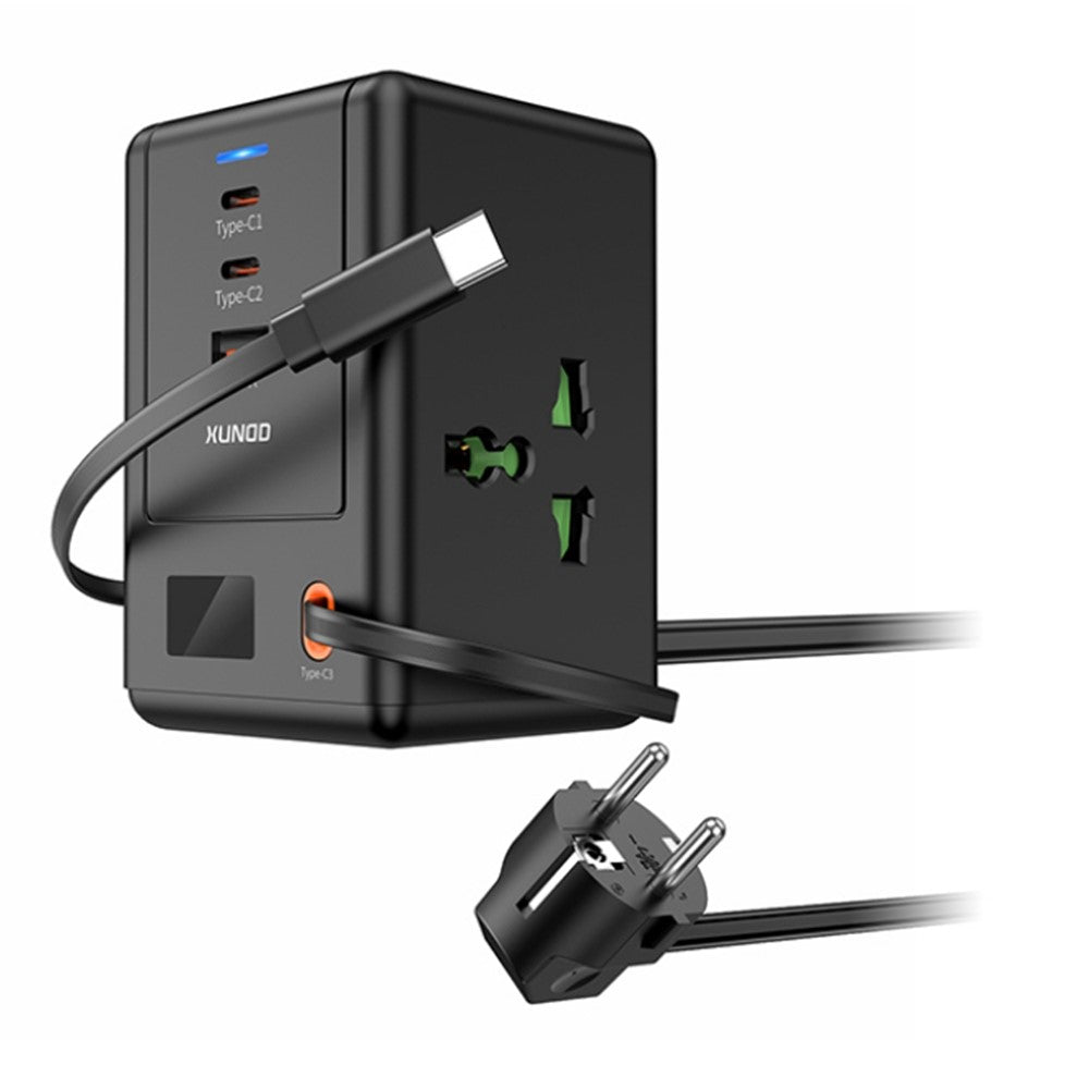 XUNDD XDCH-123 PD 30W Universal USB Power Strip with Retractable Cable Desktop Charging Station, 2 AC + 3 USB-C + 1 USB-A