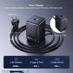 XUNDD XDCH-123 PD 30W Universal USB Power Strip with Retractable Cable Desktop Charging Station, 2 AC + 3 USB-C + 1 USB-A
