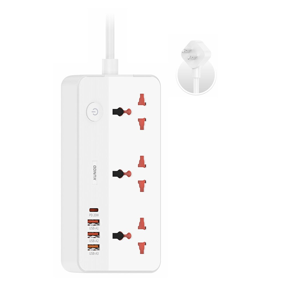 XUNDD XDCH-128 Universal USB Power Strip 7 in 1 PD 20W Fast Charging Station, 3 AC + 3 USB-A + 1 Type-C