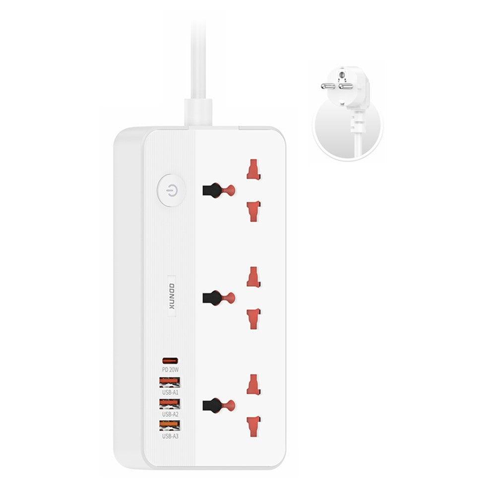 XUNDD XDCH-128 Universal USB Power Strip 7 in 1 PD 20W Fast Charging Station, 3 AC + 3 USB-A + 1 Type-C