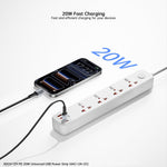 XUNDD XDCH-129 Universal 8 in 1 USB Power Strip with 4 AC + 2 USB-A + 2 USB-C Ports PD 20W Fast Charging Adapter
