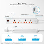 XUNDD XDCH-129 Universal 8 in 1 USB Power Strip with 4 AC + 2 USB-A + 2 USB-C Ports PD 20W Fast Charging Adapter