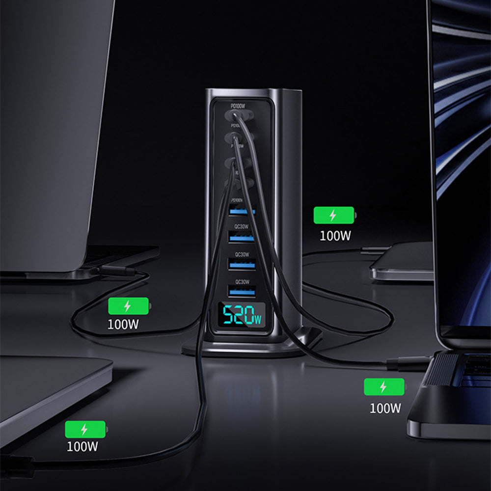 NCC666 520W Multi-Port GaN Fast Charger Intelligent Digital Display Rejse Desktop Ladestation