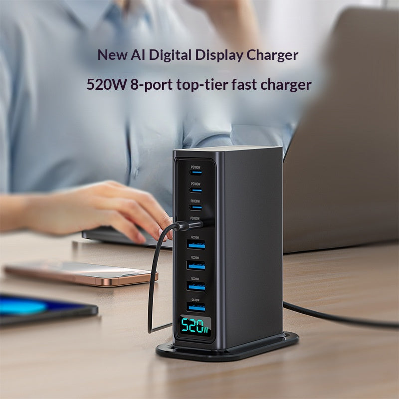 NCC666 520W Multi-Port GaN Fast Charger Intelligent Digital Display Rejse Desktop Ladestation