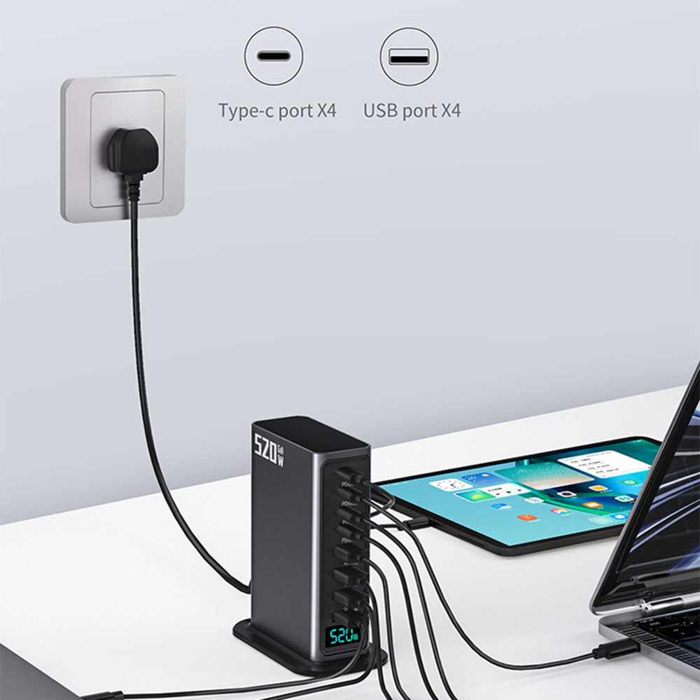 NCC666 520W Multi-Port GaN Fast Charger Intelligent Digital Display Rejse Desktop Ladestation