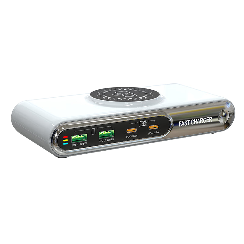 WLX-F9A Skrivebordsladestation 72W Multi-Port Oplader Trådløs Opladningsdock med RGB-stemningslys